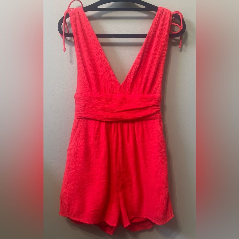 On Clothing Bright Red Sleeveless Romper Small Deep V-Neck